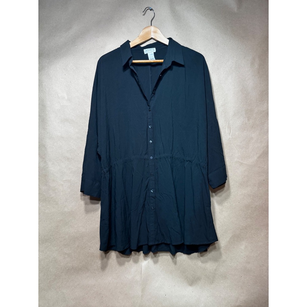 L*Space Black Rayon Button Down Shirt Dress Drawstring Waist Womens ML